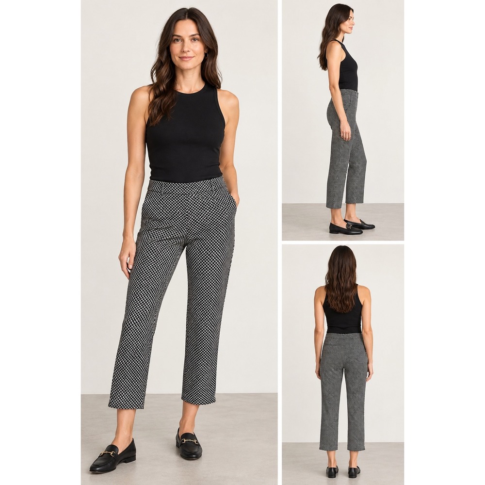 Theory Testra O Diamond Jacquard Ankle Pants Dark Olive Green Geometric Size 10